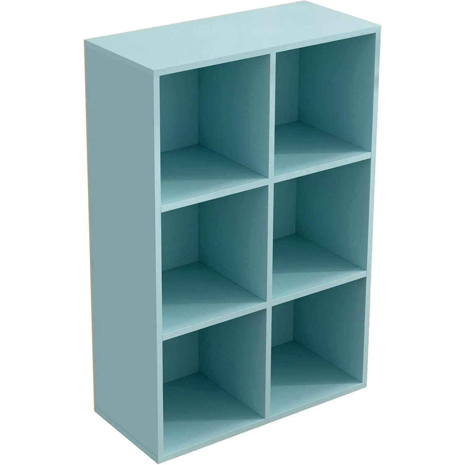 6-Cube Storage Shelf Bookcase, Light Blue | Wooden 3-Tier Open Bookshelf, Fits 11×11" Bins, Vertical or Horizontal Use, Full  Panels, For  Office