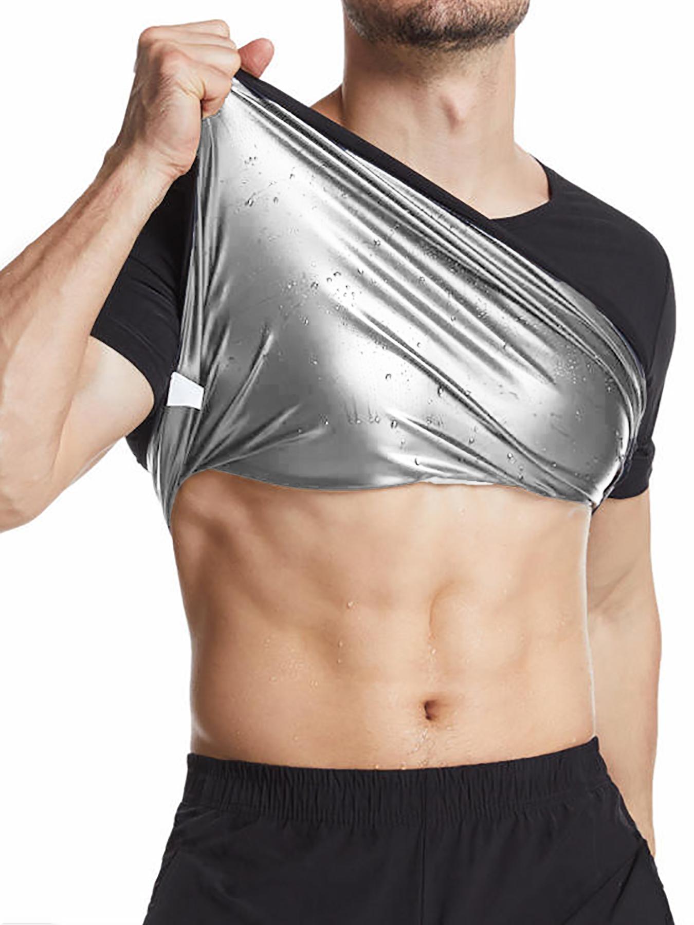 Sauna Sweat Suits Shirt Waist Trainer for Men, Compression Vest for Workout and Gym, Short Sleeve Sweat Enhancer for All Seasons, Sports Sauna Top