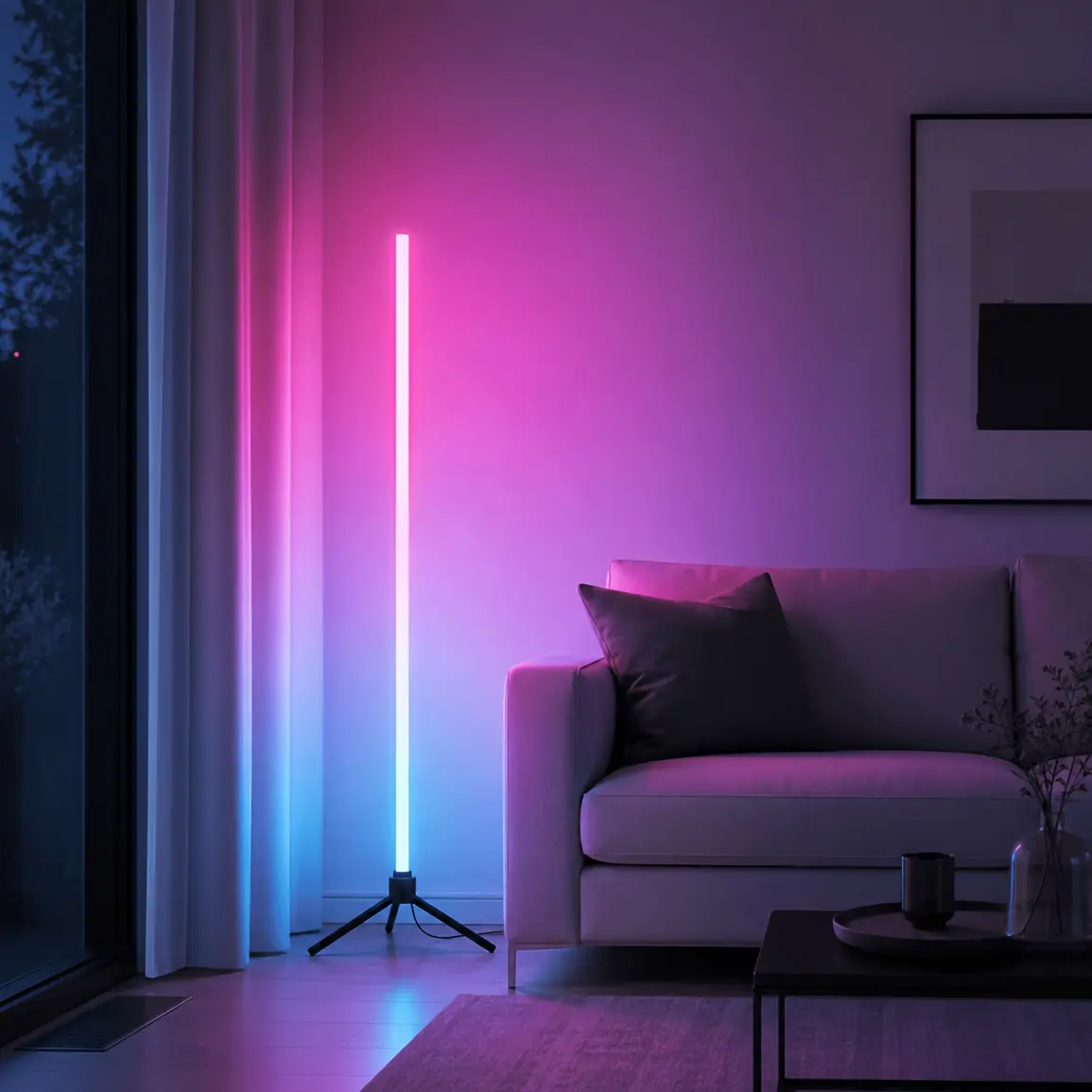 RGB LED Corner Floor Lamp - Music Sync, Adjustable Lighting, Multiple Scene Modes, USB Powered Mood Light for Bedroom, Gaming Room
