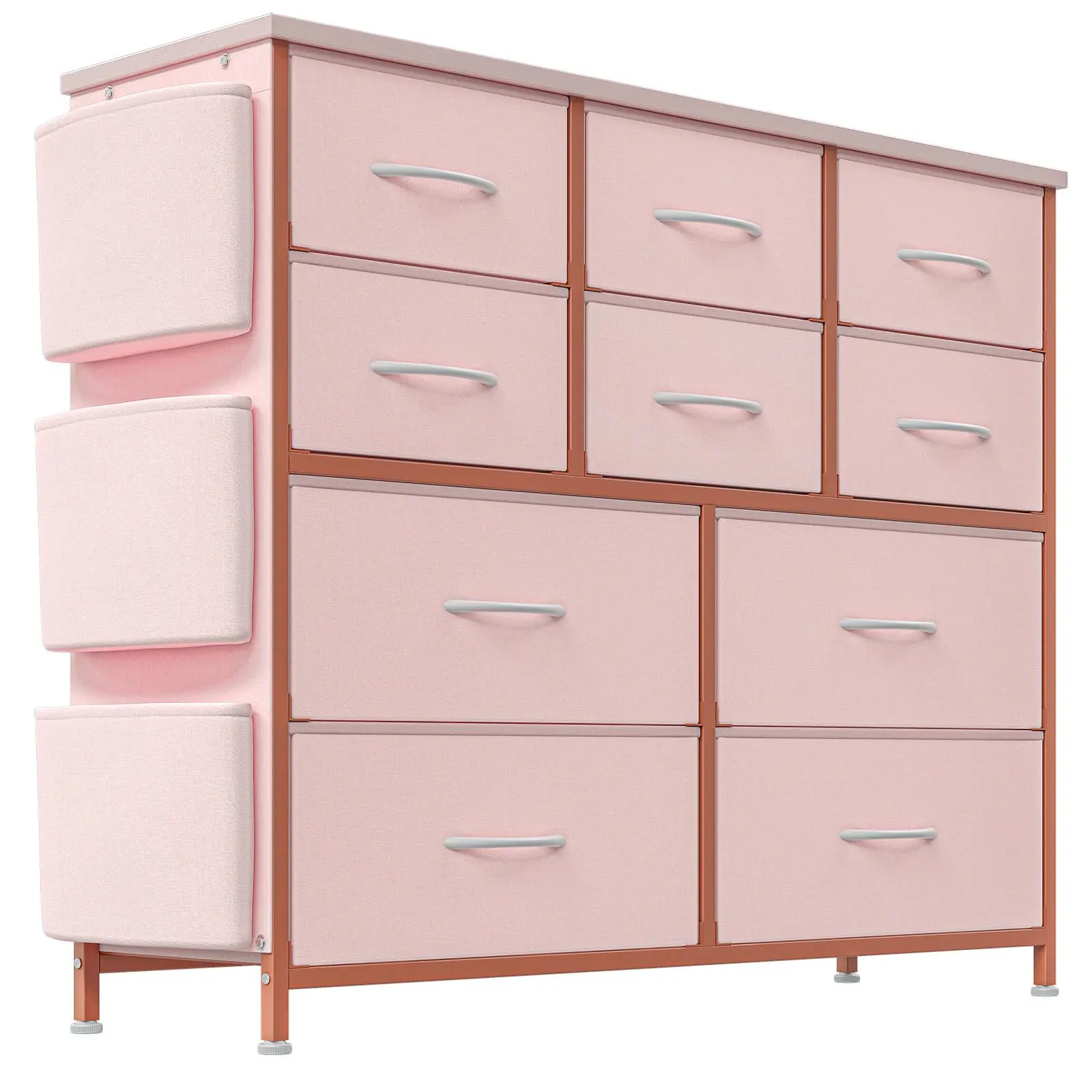 GARVEE Fabric Dresser with 10 Drawers, Featuring Side Storage, Pockets, and Hooks, Space-Saving Furniture for Bedroom, Living Room, and Hallway.