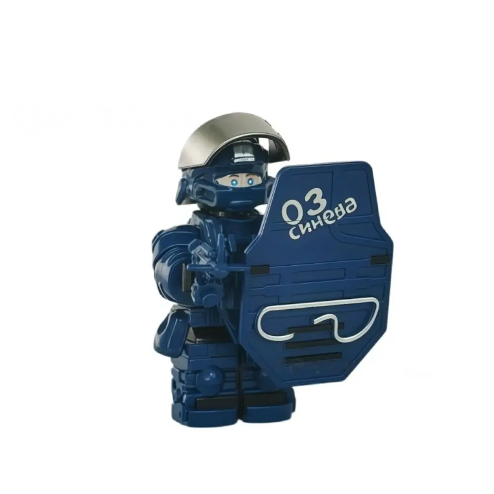 Dark Blue Heavy Armor Titan-Style Minifigure with intricate armor and equipment details. Compatible with standard building brick systems. Perfect for collecting, displaying, and expanding your brick creations.