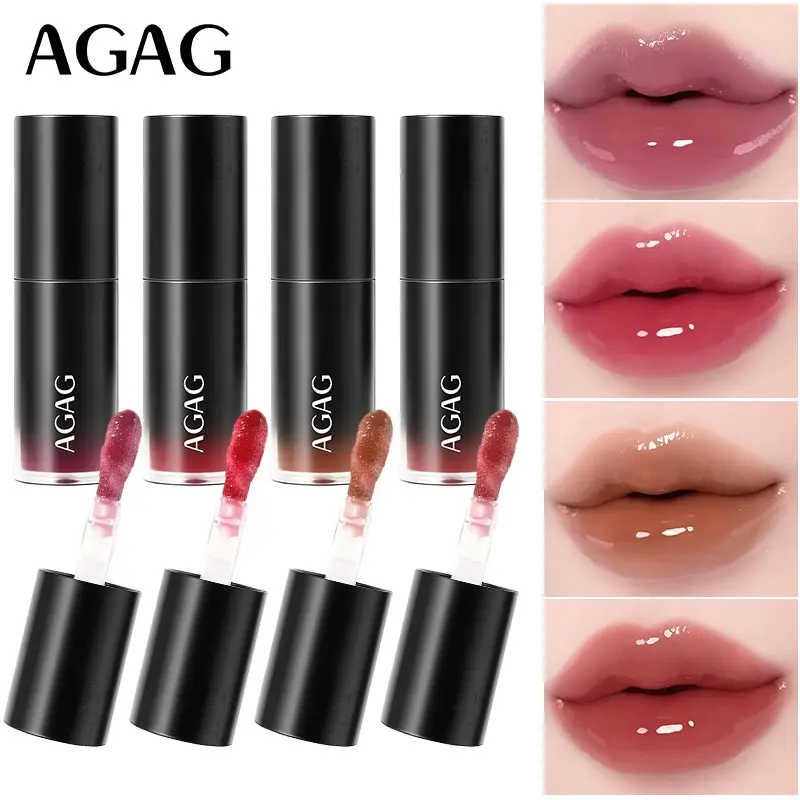 AGAG 4-Piece Nude Mirror-Finish Plumping Lip Gloss Set – Hydrating, non-sticky, high-shine "glass-lip" finish, and long-lasting. The perfect beauty gift for Valentine's Day, Halloween, Christmas, or everyday dates and parties.