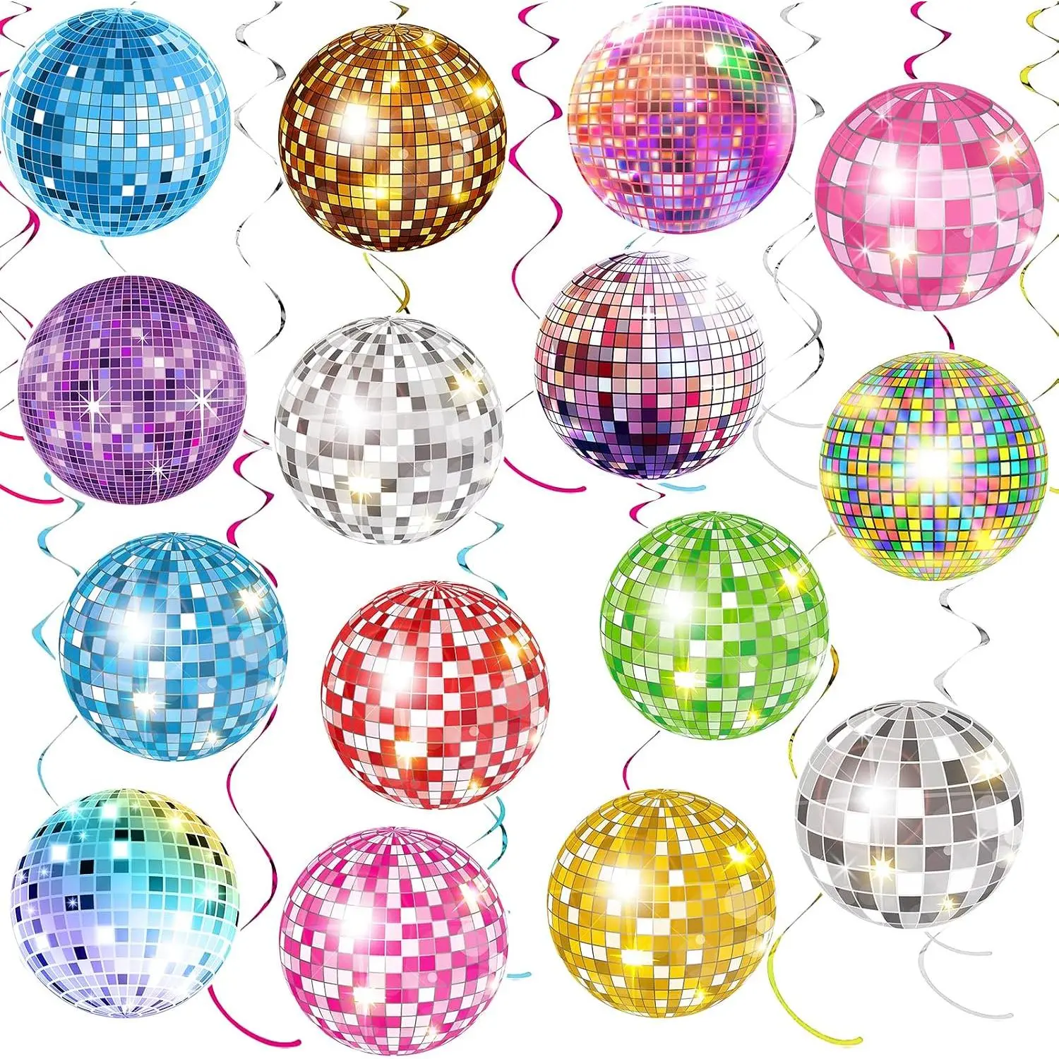 35 count Disco Party  Swirl Decor, 50s 70s 80s 90s Colorful Disco Ball Birthday Party Decorations disco Themed Party Swirls Streamers Ceiling Supplies for 1950s 1970s Birthday Party Supplies