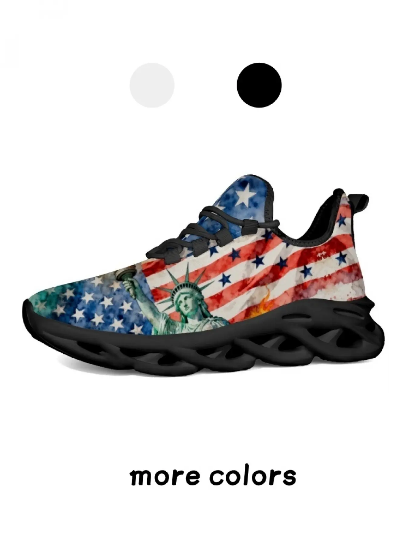 1 Pair Street Style Unisex Chunky Sneakers, Art Watercolor Statue of Liberty And Flag Print Design, Light Breathable Anti-Slip Thick Sole, Trendy Footwear For Commute And Travel Looks