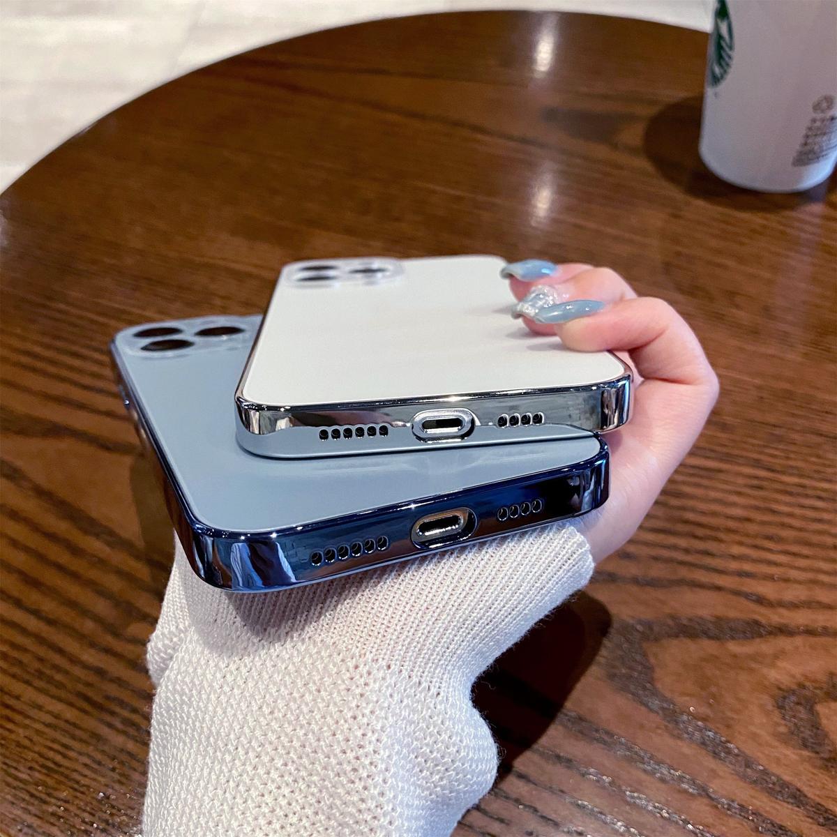 Luxury Plating Cute Case for iPhone 17 Pro Max 16 15 14 13 12 Full Lens Protection Electroplated Original Color Glossy Glass Back Cover for Girl Woman Christmas Gift Protector Pink Casing Shockproof High-Quality Mobile Phone Case