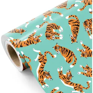 WRAPAHOLIC Tiger Wrapping Paper Roll - Mini Roll - 17 Inch x 16.5 Feet - Playful Tigers in Blue Wrapping Paper for Football Lover, Birthday, Baby Shower
