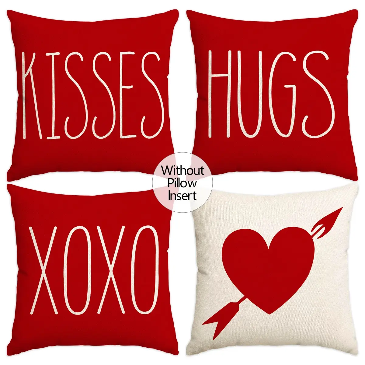 4pcs Valentine's Day Happy Pillow Cover, Red Love Cupid Arrow Kiss Single sided Printed Cushion Cover, 18 * 18 inches, Zippered Closure, Farmhouse Festival Party Decoration, Suitable for Room Living Room Home Sofa Decoration (No Pillow Core)