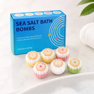 6-Pack Pumpkin-Shaped Bath Bombs, 100g Each, Halloween Theme, Crystal Sea Salt Top, Foaming Color-Releasing, Perfect for Spa & Gifts