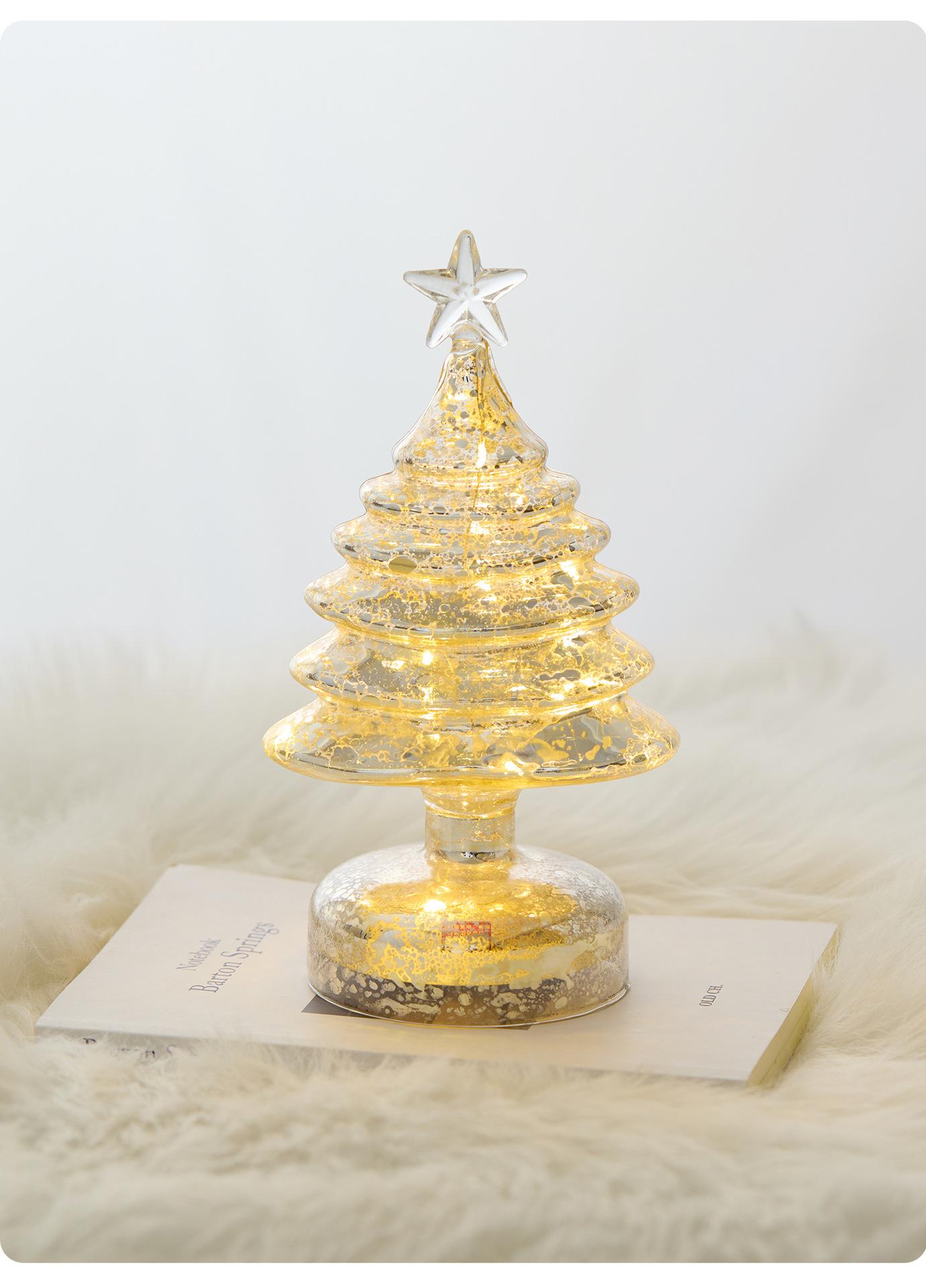 [4 pack] New Holiday Decorations, Glass Christmas Tree, Champagne-Colored Ornaments, Tabletop Scene Setting Props