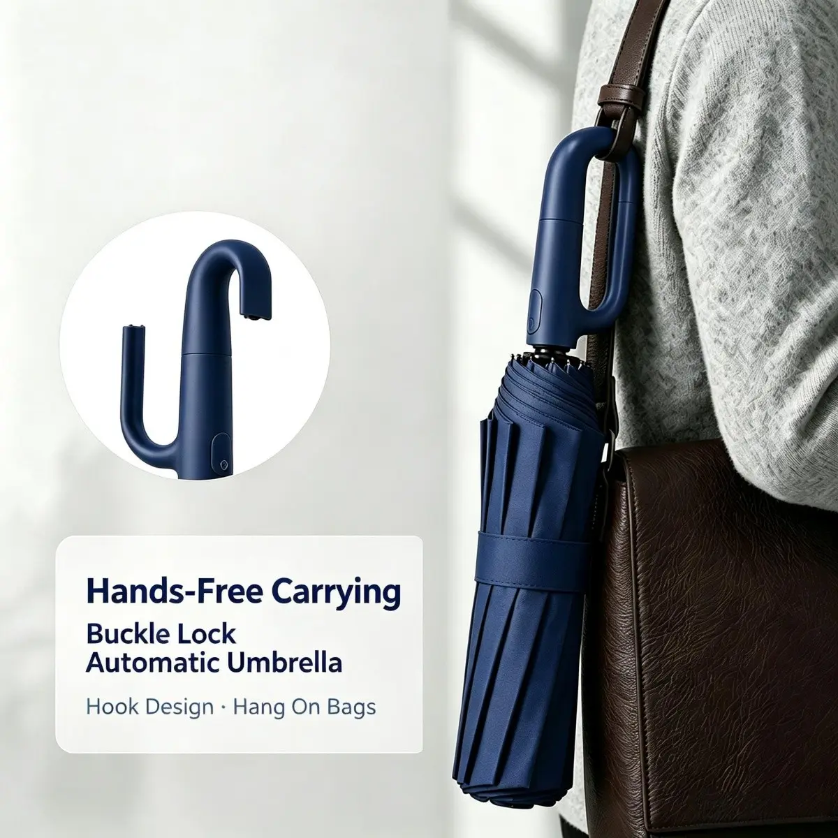 Automatic Portable Foldable Umbrella with Hanging Loop Buckle, Double Keel Structure, Wind & UV Protection, Sun & Rain Travel Parasol, 1pc
