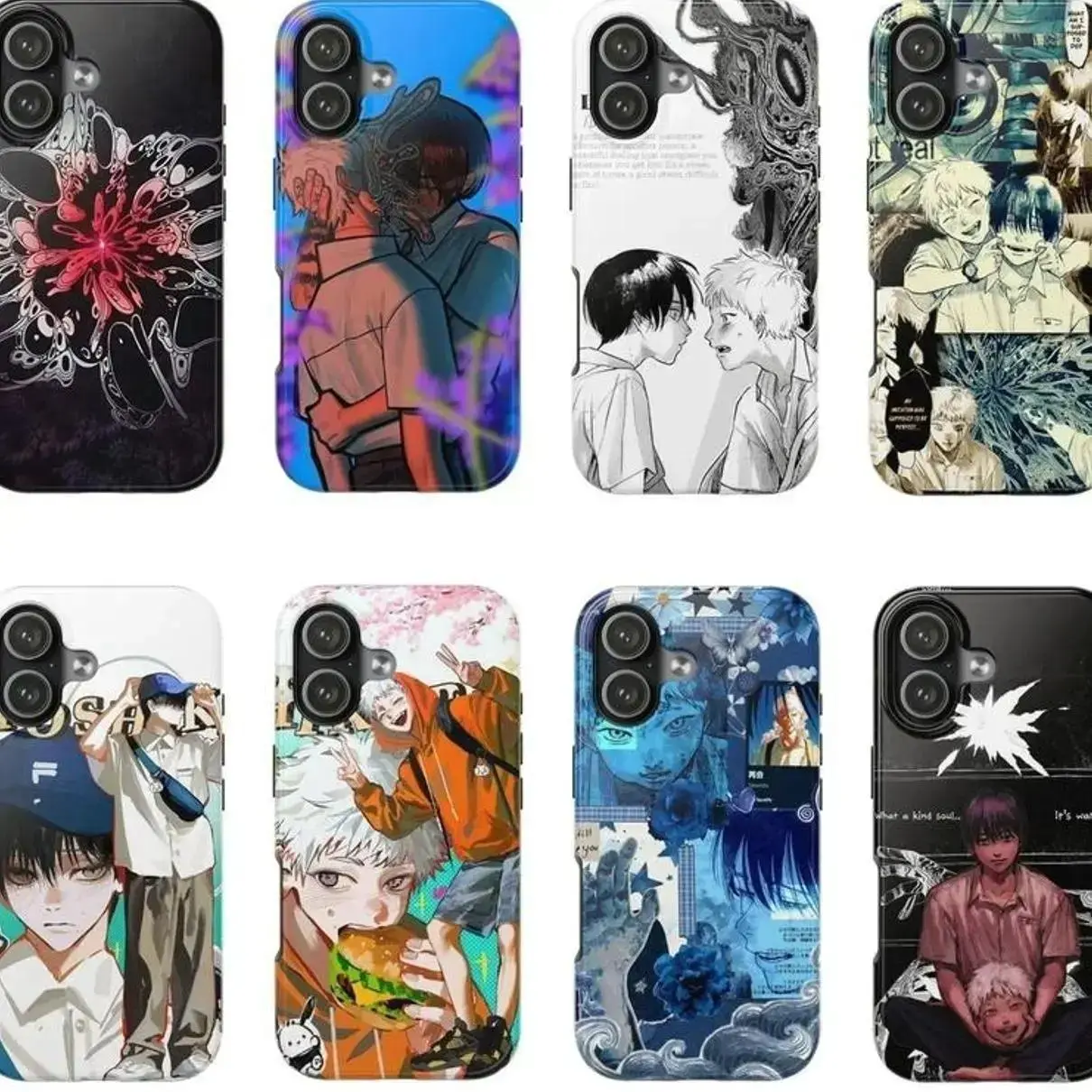 Hikaru Yoshiki The Summer Hikaru Died Couple Anime BL Horror Fan Art Tough Smartphone Case, Edgy Otaku Aesthetic Handheld Cellphone Shell, Rugged Shockproof Protective Cover for iPhone 17-11 Pro Max/Plus & Samsung Galaxy S23-25 Devices