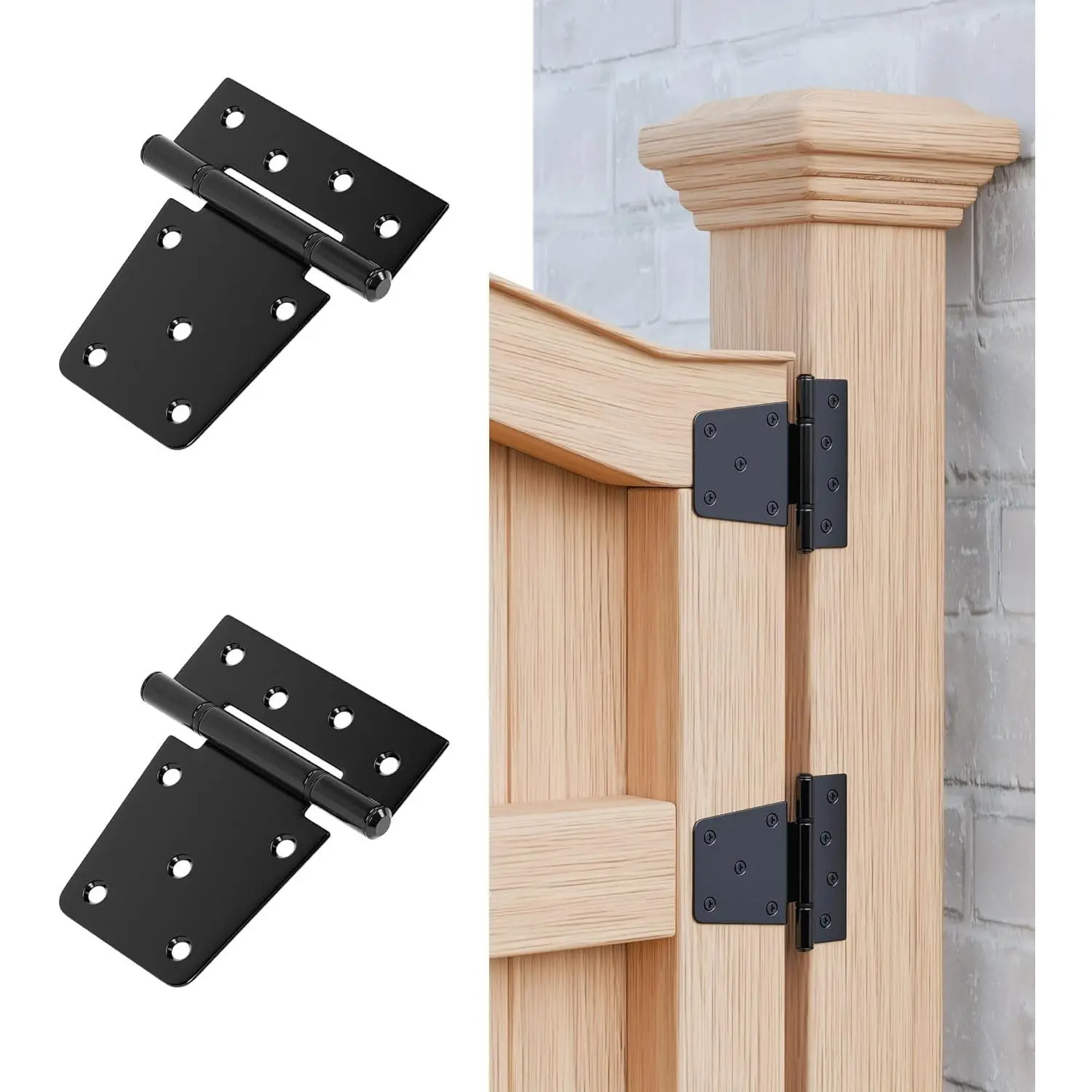 TRIPLE DEER 3.5 in Heavy-Duty Gate Hinges Pack, Extra-Thick Black Strap Design for Wood Fence, Barn Door, 2-Pack