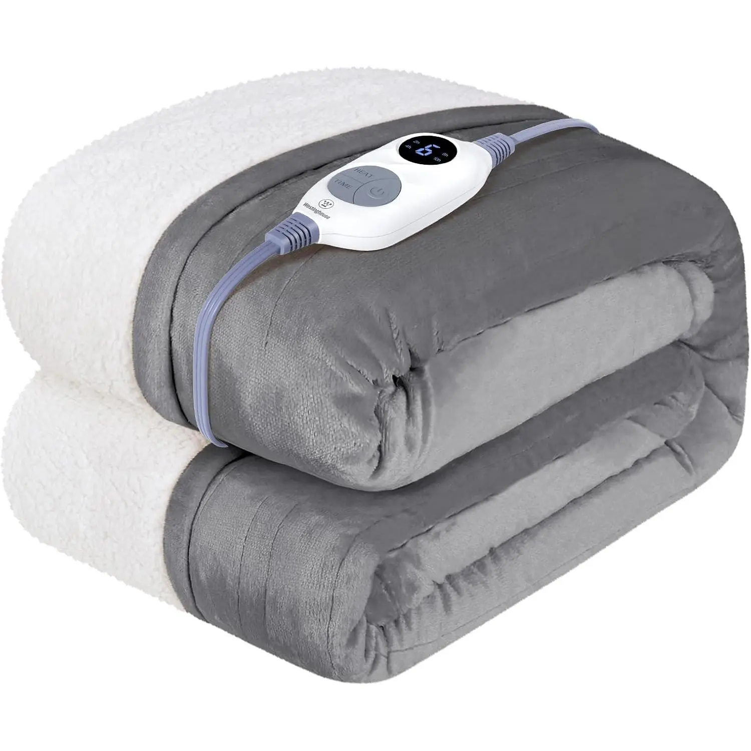 Heated Throw Blanket - Soft Flannel to Sherpa Electric Throw with 6 Heat Control Levels, 2-10 Hour Time Settings, Machine Washable, 50x60" Soft Fabric Light Grey