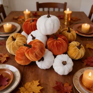12 Pcs Velvet Mini Pumpkin Decorations, Multicolor Realistic Small Pumpkins, Fall Harvest Thanksgiving Tabletop Home Decor Items