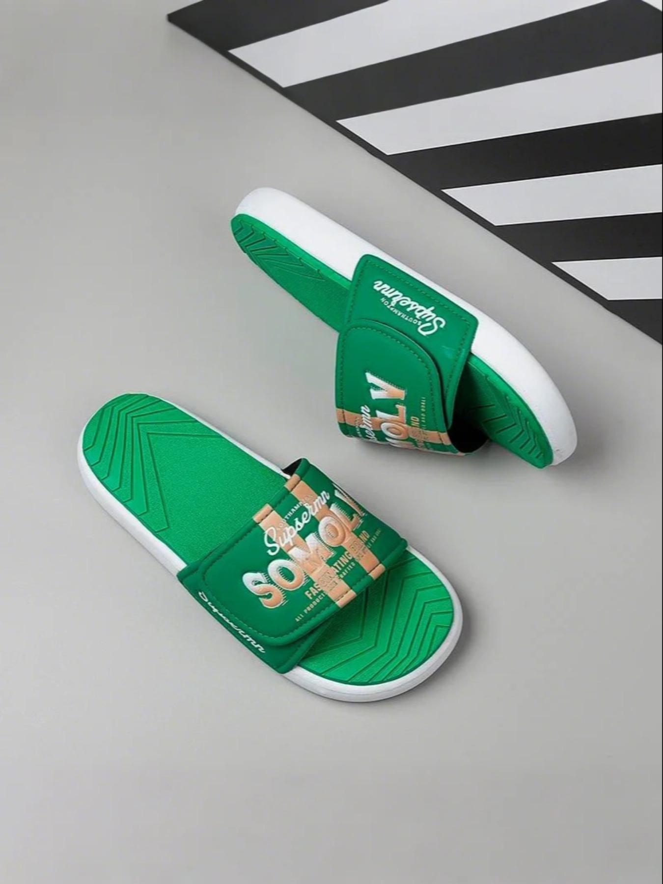 Men's Fashionable Letters Print Slides, Casual Comfortable Home Slippers, Soft Non-slip Slippers for Indoor & Outdoor Wear