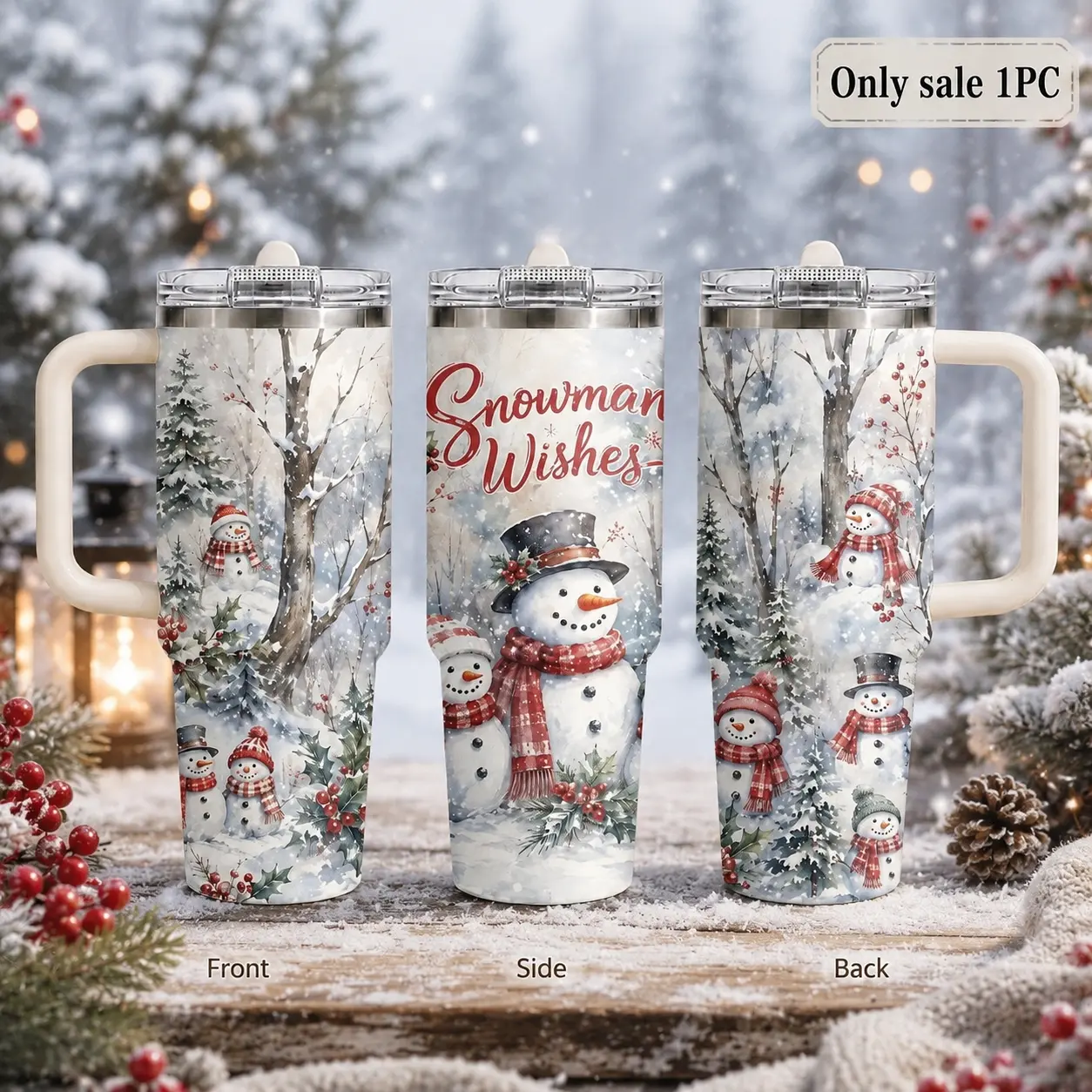 Merry Christmas to the red truck snowman Water Bottles 40oz 3rd Gen Vacuum Insulated Tumbler with Handle & Straw Lid, Leak-Proof Stainless Steel Travel Mug for Water, Coffee, Gym, Office, Car Cup Holder
