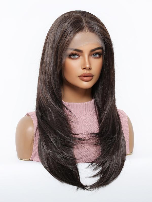 13x6 HD Transparent Lace Front Wig 22Inch Deep Brown Color Synthetic Lace Wig Glueless Lace Wig High Temperature Chemical Fiber Daily Wear&Christmas&Music Festival&Party&Halloween-Natural Look & Comfort Fit