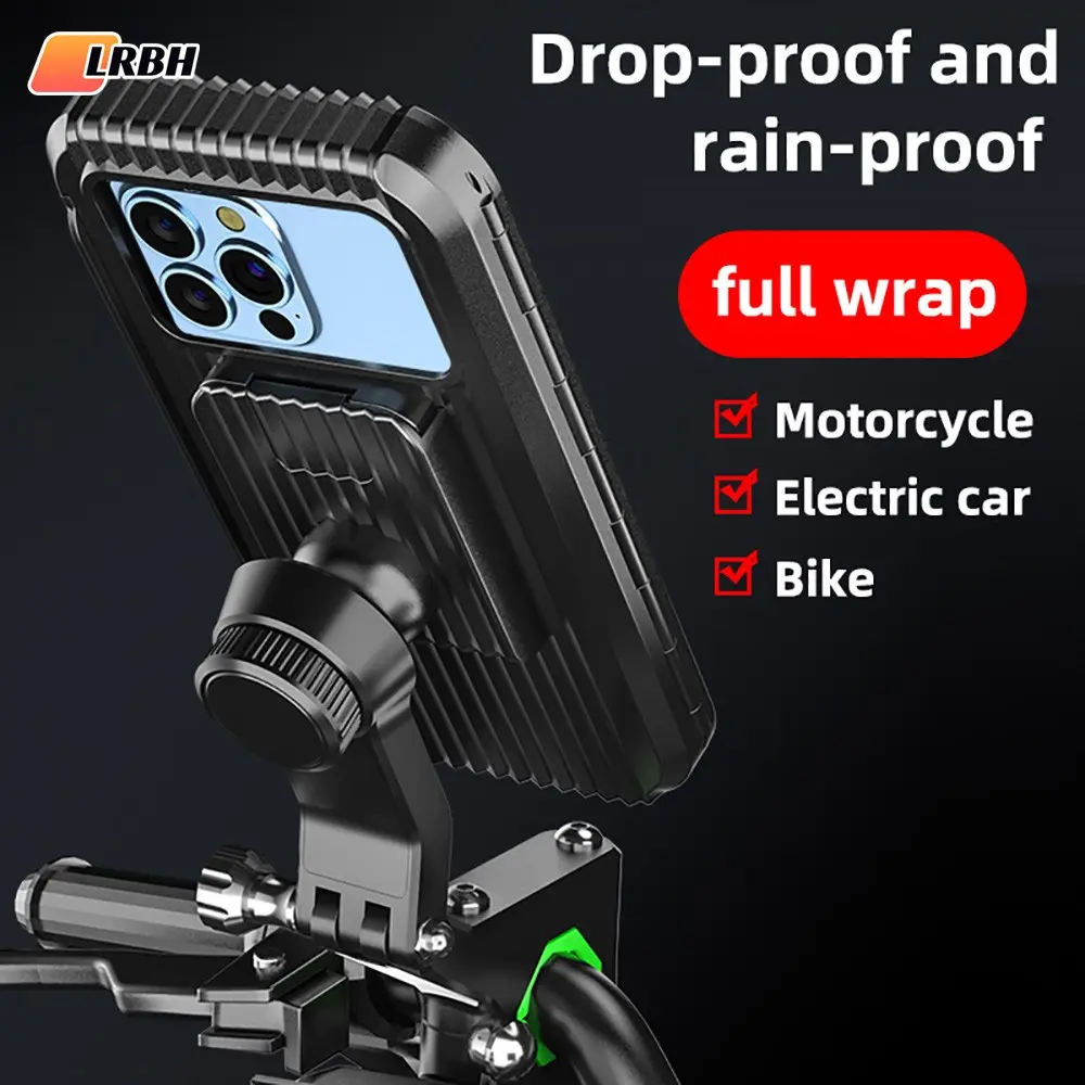 LRBH Waterproof Motorcycle Bike Mobile Phone Holder Support Universal Bicycle GPS 360° Swivel Adjustable Motorcycle Cellphone Holder