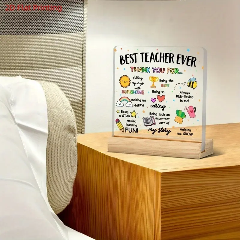 2D Flat - [2D Flat] Best Teacher Acrylic Table Sign - Colorful Thanksgiving Gift with Inspirational Quote, Durable Home And Office Decor, Teacher Appreciation Gift for Teacher'S Day Or Year-End Thank You, Classroom Decoration
