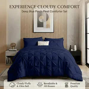 5/7 Pcs Pinch Pleat Comforter Set, Includes 1 Comforter, 1/2 Pillowcases, 1/2 Pillowshams, Flat Sheet, Fitted Sheet, Fluffy Soft Lightweight Breathable Modern Style Bedding, Machine Washable, Random Color, Perfect Gift