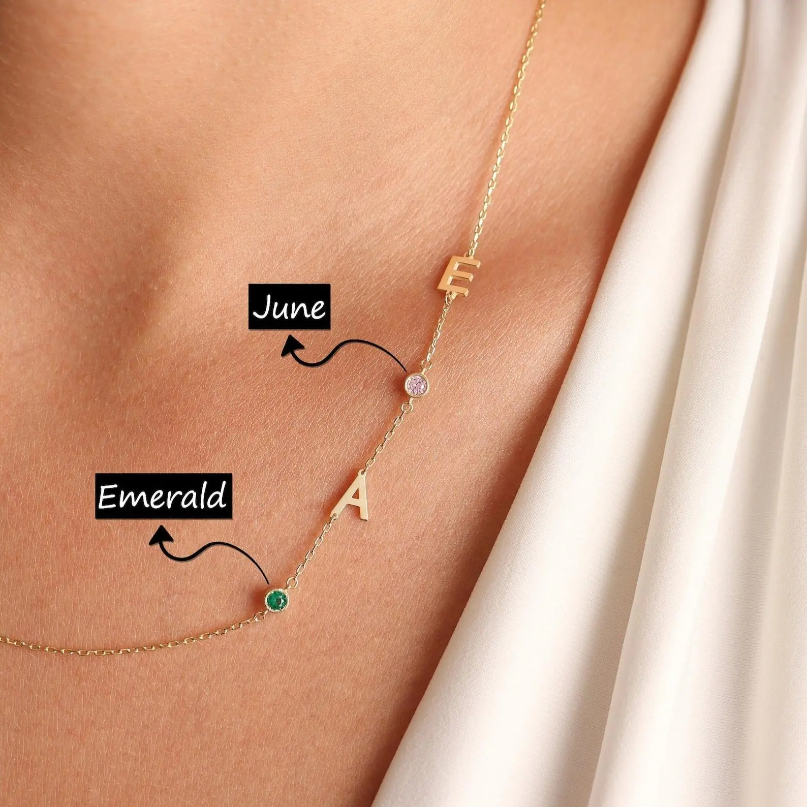 AS930 Personalized Custom Letter Birthstone Pendant DIY Multiple Initials Stainless Steel Necklace Family Gift