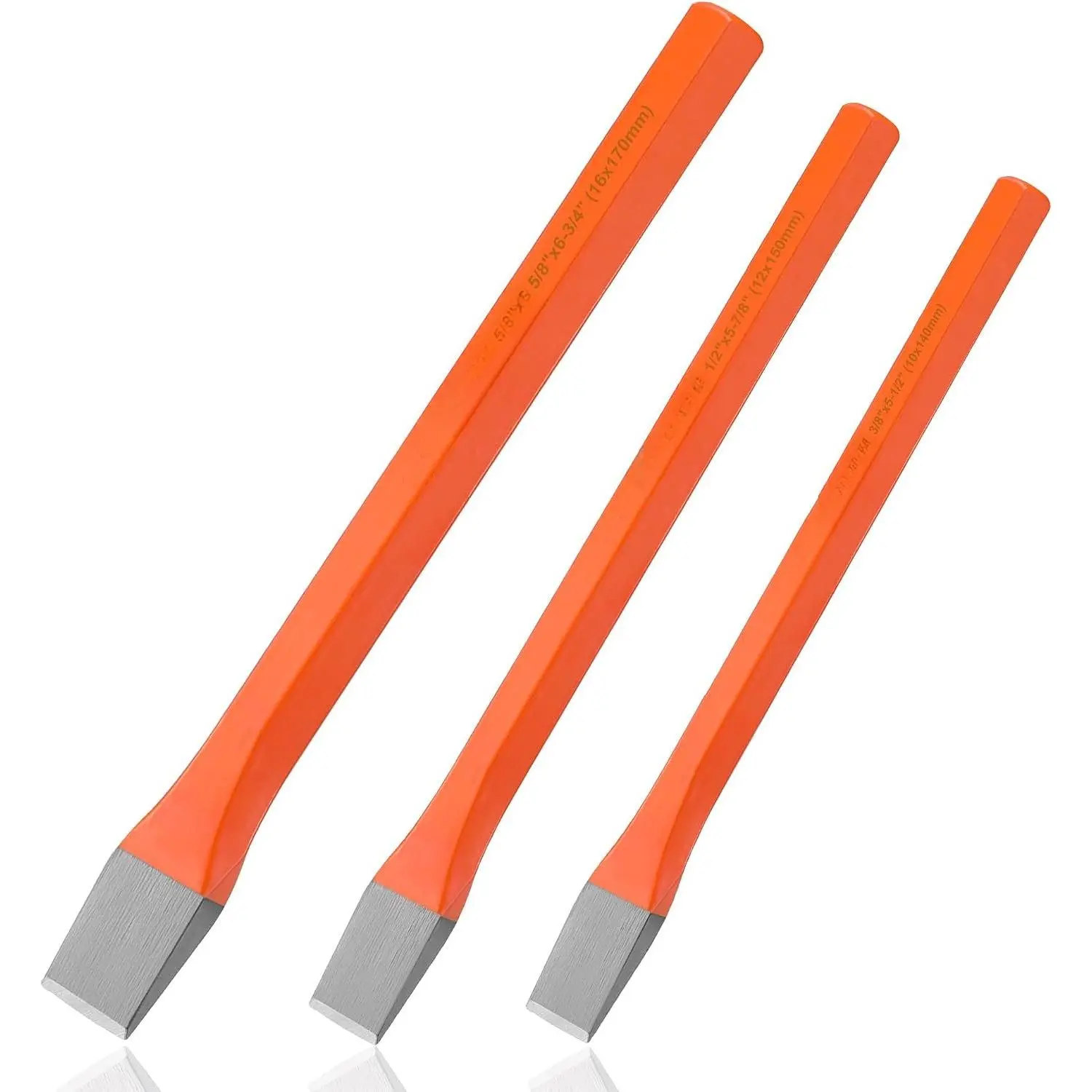 3- Heavy Duty Cold Chisel Set, 3/8-Inch, 1/2-Inch & 5/8-Inch Metal Chisel Set,  Cr-V Steel, for Carpentry, Metalwork, Woodwork & Masonry Work