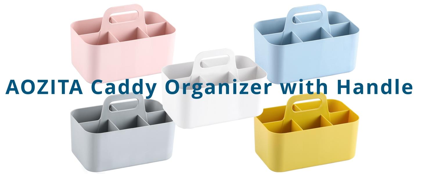Multiuse Caddy Organizer with Handle - Stackable Plastic Tote Bin - Art Craft Supplies, Office, Desk, Stationery Pen Holder, Kitchen, Utensil, Makeup, Bathroom, Shower, Cleaning, Dorm Organizer - Blue : Office Products