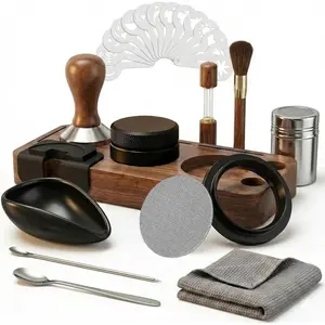 28PCS Espresso Accessories Kit, 51mm Espresso Tamper Tools, Espresso Machine Accessories Set with Wood Station, Distributor, WDT Tool, Puck Screen, Dosing Funnel, Powder Shaker, Latte Pen & Stencils
