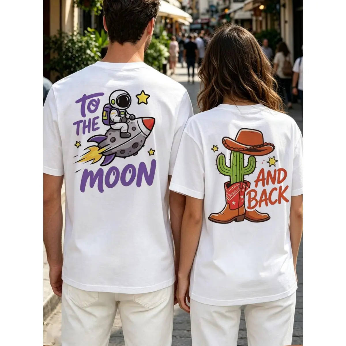 Couple Shirt Set, To the Moon and Back Graphic Tee, Cute Matching Couple T Shirts, Space Lover Outfitboutique tees,printed tee,Casual Street tee