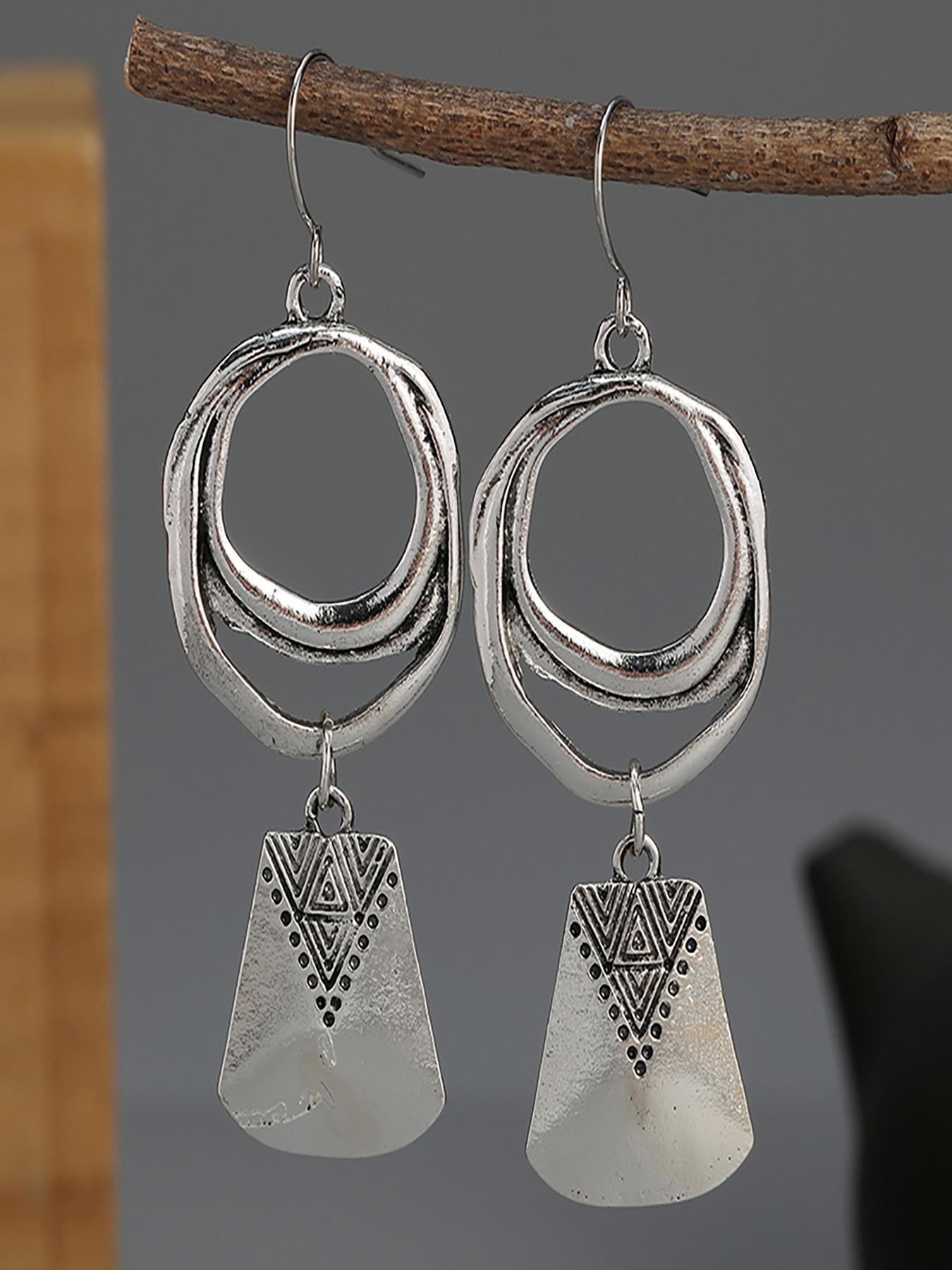 Boho Style Trendy Dangle Earrings, Hoop Earrings, Vintage Geometric Design Drop Earrings, Fashion Jewelry Accessories for Women