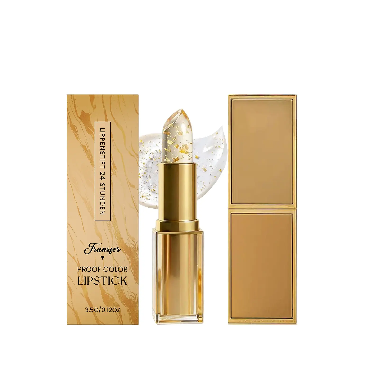 1pc Gold Flake Color-Changing Lipstick, Temperature-Activated Moisturizing Tinted Lip Balm, Glossy Finish, Clear Gold, 3.5g