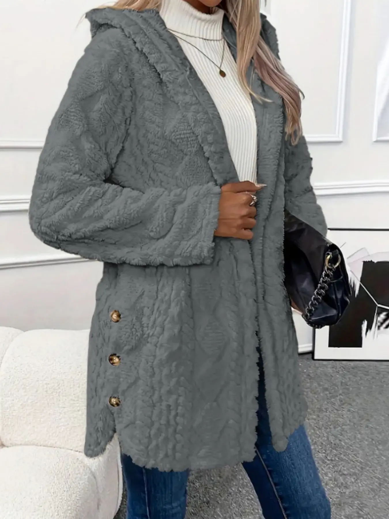 Women's Hooded Long Sleeve Outerwear, Elegant Slim-Fit Fleece Jacket, Cozy Warm Coat for Fall Winter, Multiple Colors Available
