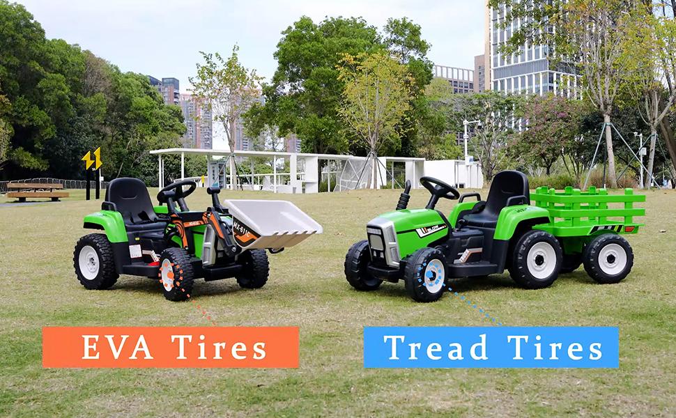 Garvee 12V Electric Ride-On Tractor with Detachable Trailer, Remote Control, 7 LED Headlights, Music & USB Port, 2+1 Gear Shift, Durable Treaded or EVA Tires, Suitable for Ages 3-6, Multiple Colors