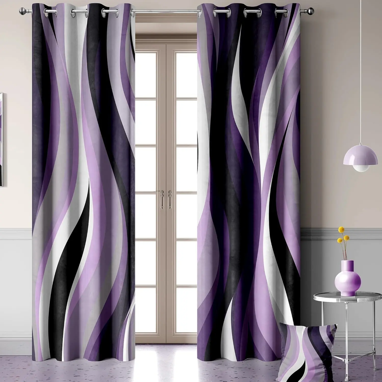 Abstract Semi-Sheer Curtains, Striped Aesthetic Art Curtains, Ideal for Living Room Bedroom Decor, Includes Two Panels, Window Curtain