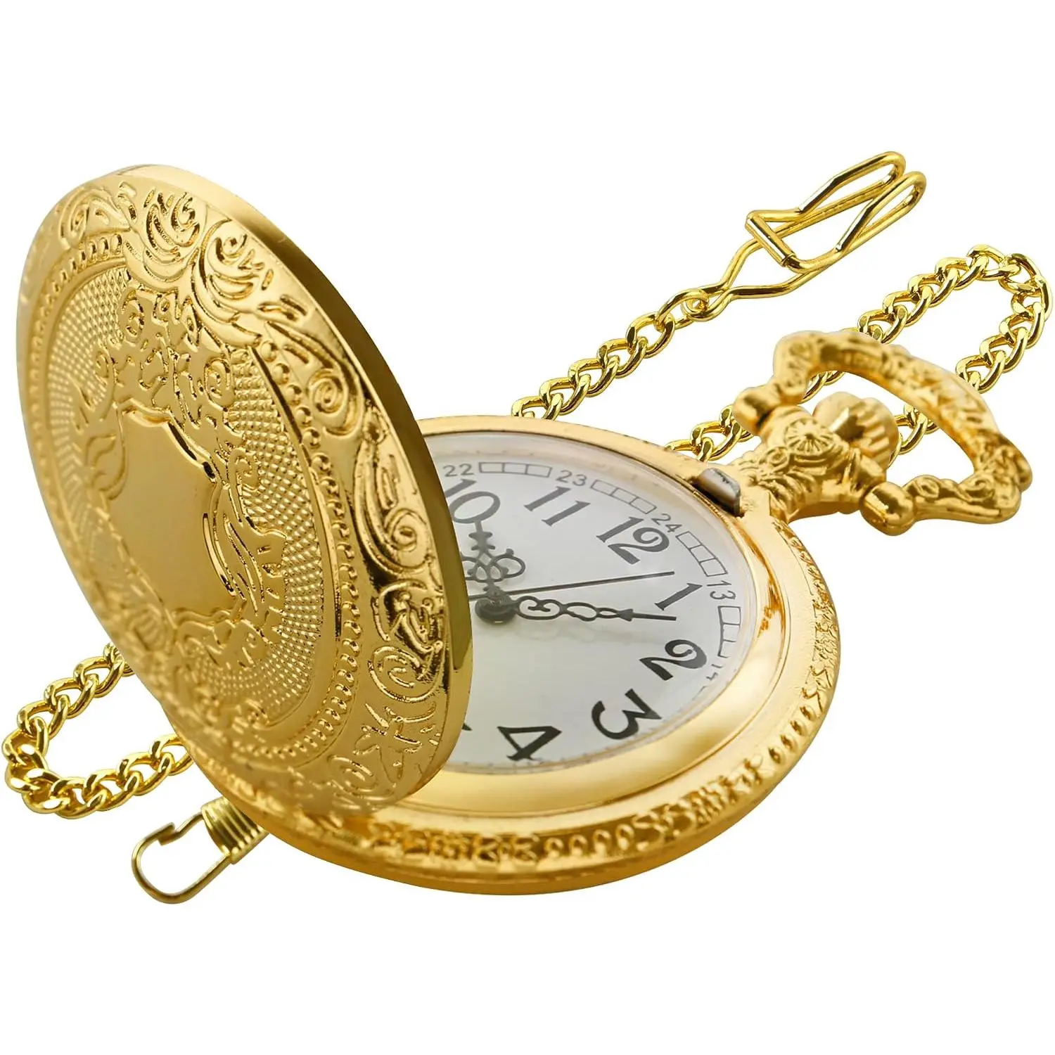 Shield Men's Pocket Watch, Arabic Numeral Digital Scale Men's Quartz Pocket Watch, Quartz Pocket Watches with Chain