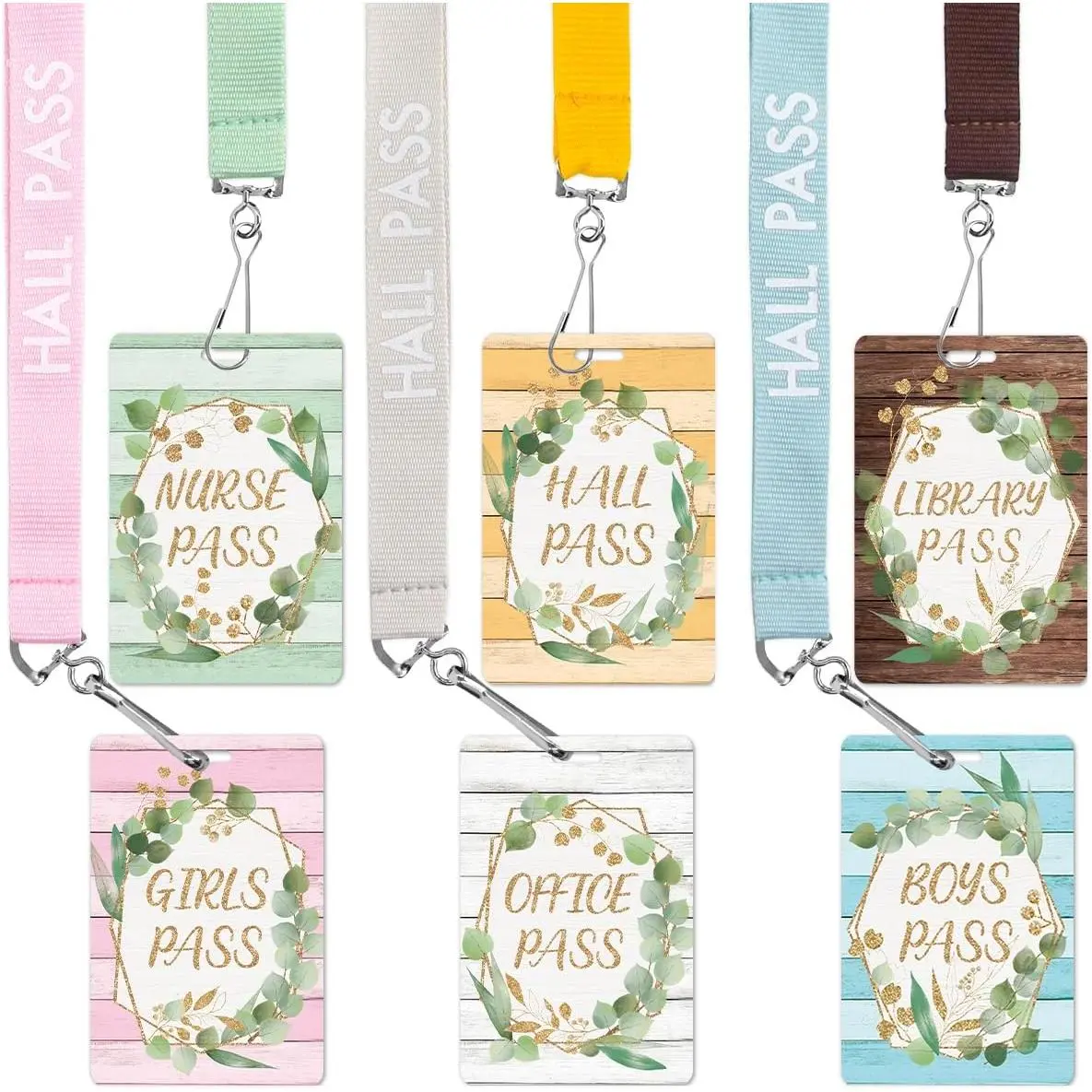 Hall Pass Lanyards with Breakaway Strap for Classroom Teachers and Students – Eucalyptus Style,  to School Set of 6