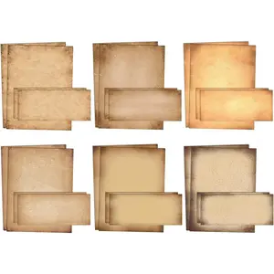 Aged Paper Stationery, 100 Piece Set (50 Sheets + 50 Matching Envelopes), Vintage Antique Old Fashion Parchment Paper, Letter Size 8.5 x 11", 6 Designs, Double Sided Paper