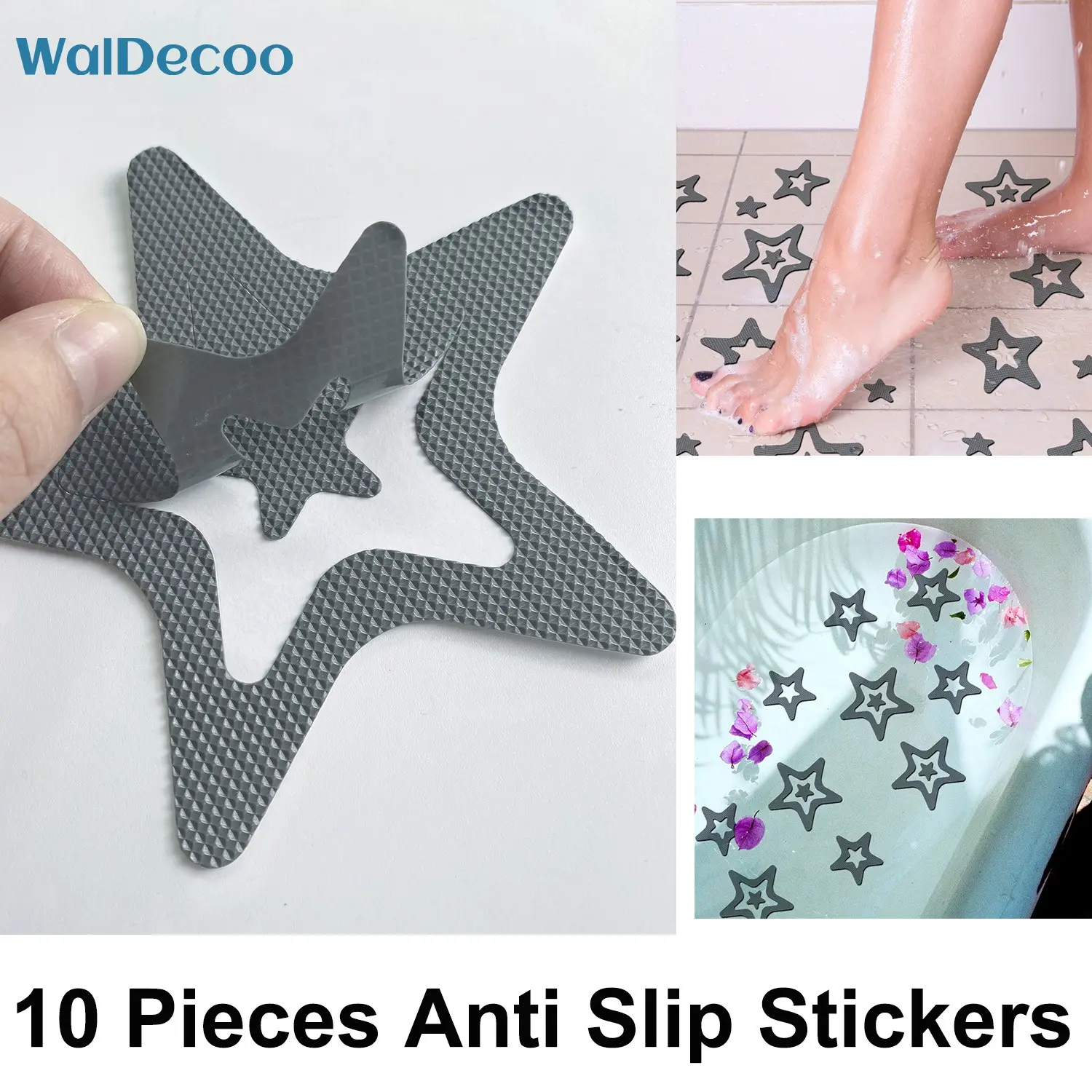 10 PCS Anti Slip Shower Tread Sticker Safety Bathtub Strips Premium Adhesive Star Snowflak Decals Bathroom Accessory Bath Tub Accessories for Bath Tub Shower Stairs