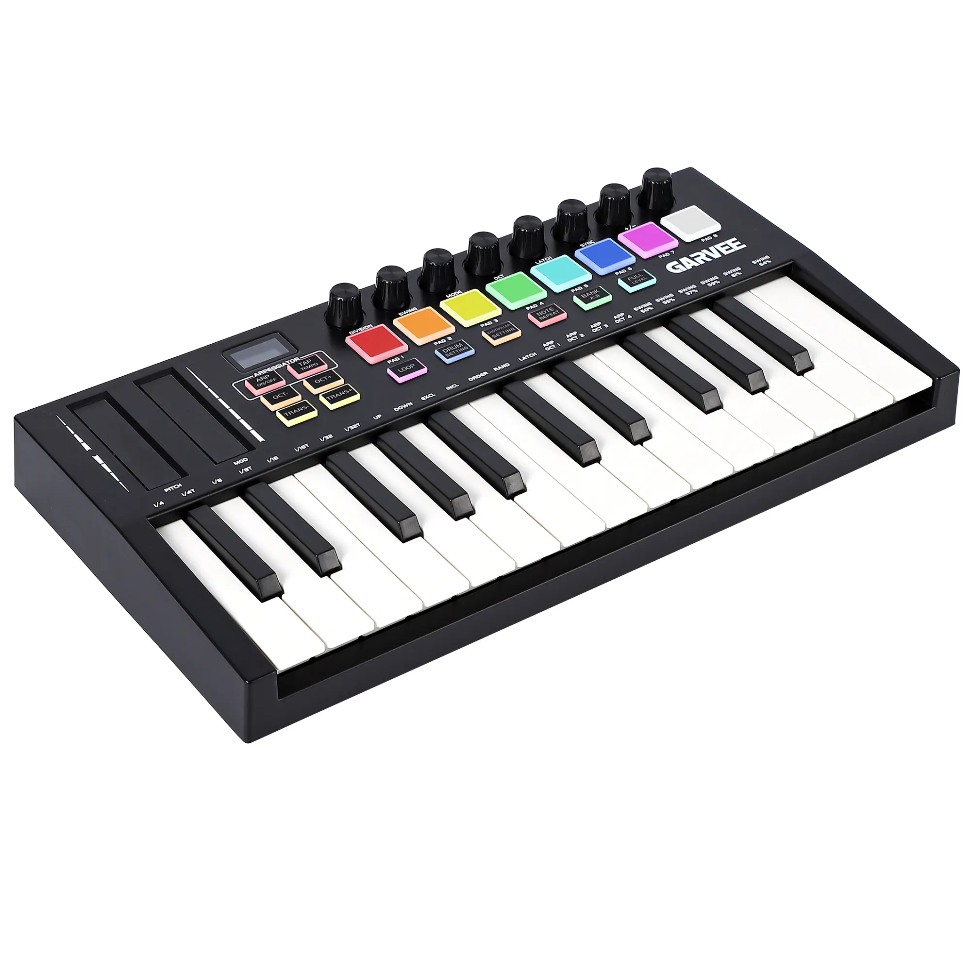 25-Key USB MIDI Keyboard Controller, Compact Portable MIDI Piano with 8 Velocity-Sensitive Drum Pads, 8 Assignable Knobs & OLED Display, Compatible with DAW for Music Production, Studio & Live Performance-party gift