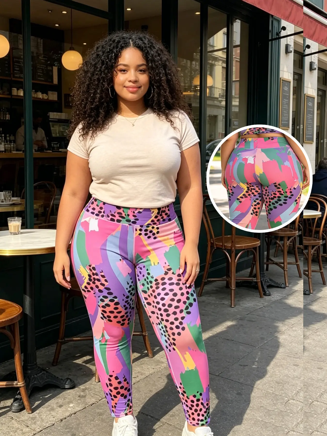 Best-selling plus-size women’s trousers, Bottoms in lilac, pink, purple shades, featuring geometric polka dot and prints. These high-stretch, high-waisted High Rise Leggings are breathable and comfortable for summer, perfect for fashion, sport, leisure