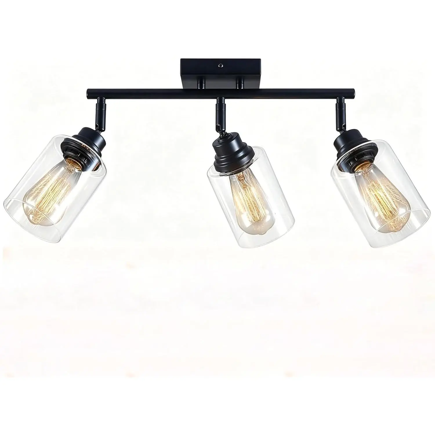 Modern 3-Light Track Lighting Fixtures Ceiling, Light Fixtures Ceiling Mount with Clear Glass Shades, Matte Black Kitchen Ceiling Light Fixtures for Bedroom, Living Room & E26 Base