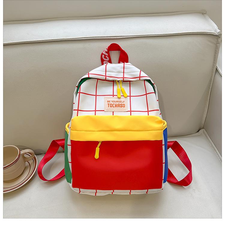Kindergarten children's backpack, stylish baby color-blocking canvas backpack, lightweight backpack for boys and girls aged 3-6 years old