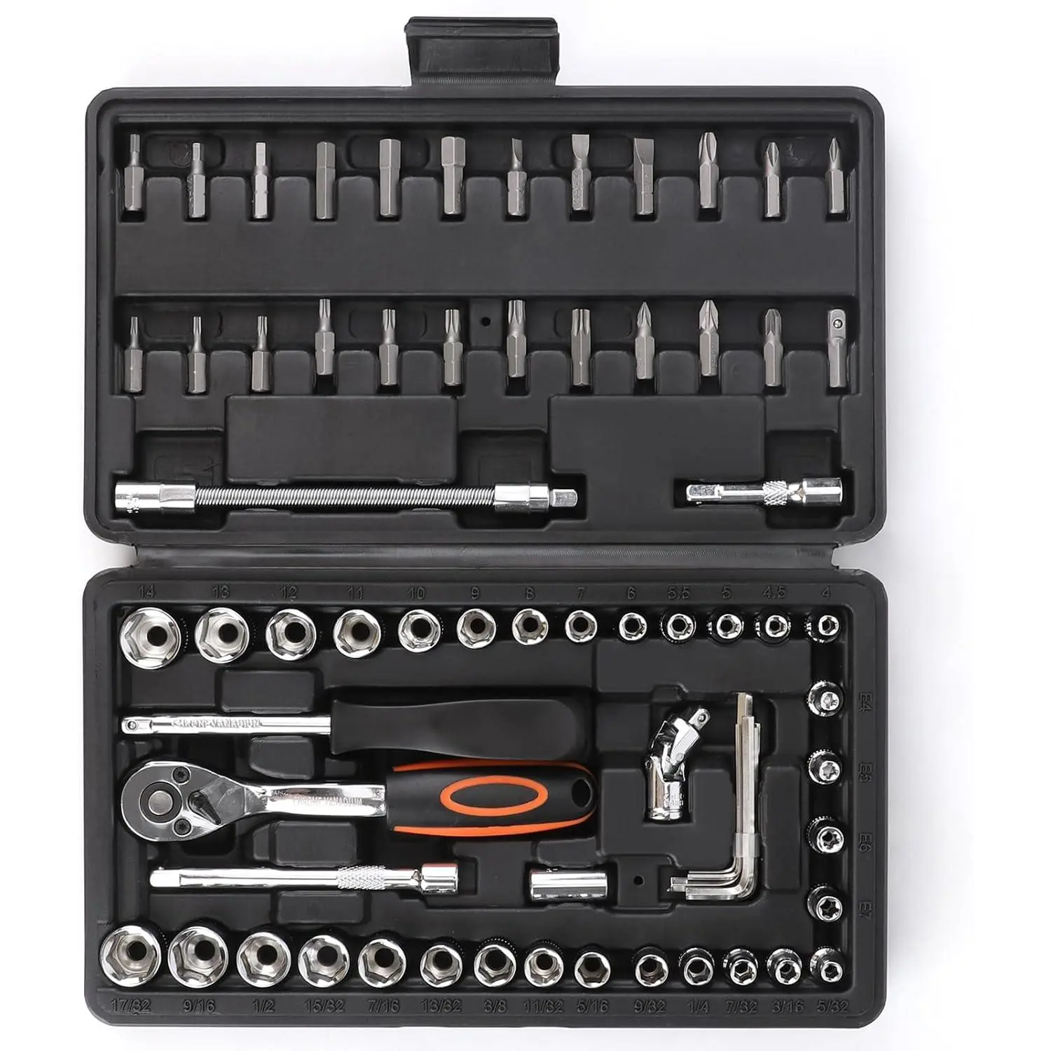 69 count Drive  Socket Set (1/4" & 3/8"), Metric & Standard Socket Set | Father day , 72T Ratchet Set, High-grade Steel Alloy, with Extension Bar, for Auto Repairing, with Storage Case