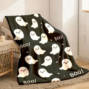 2026 New Halloween Cute Ghost Print Flannel Blanket - Soft, warm, and comfortable, versatile for use on sofas, beds, cars, offices, camping, Halloween home decor gifts, and travel blankets.
