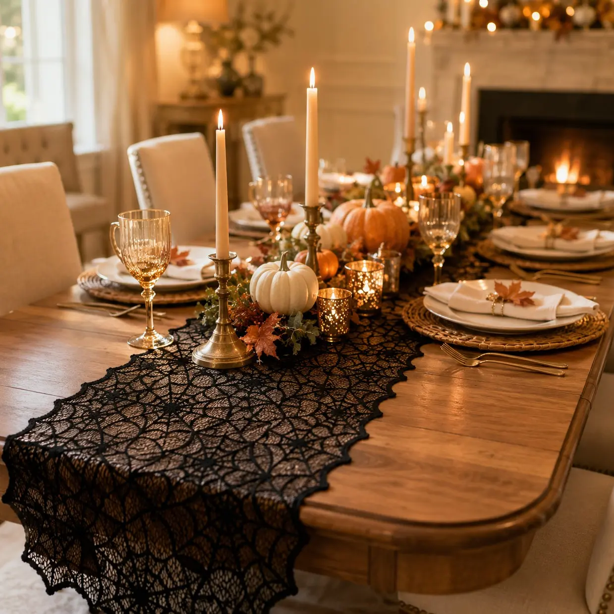 Halloween Asymmetrical Spider Web Table Runner, Hollow Lace Vintage, Party Decoration, Home Decor, Indoor Outdoor, Coffee Table, Entryway, Living Room, Dining Table
