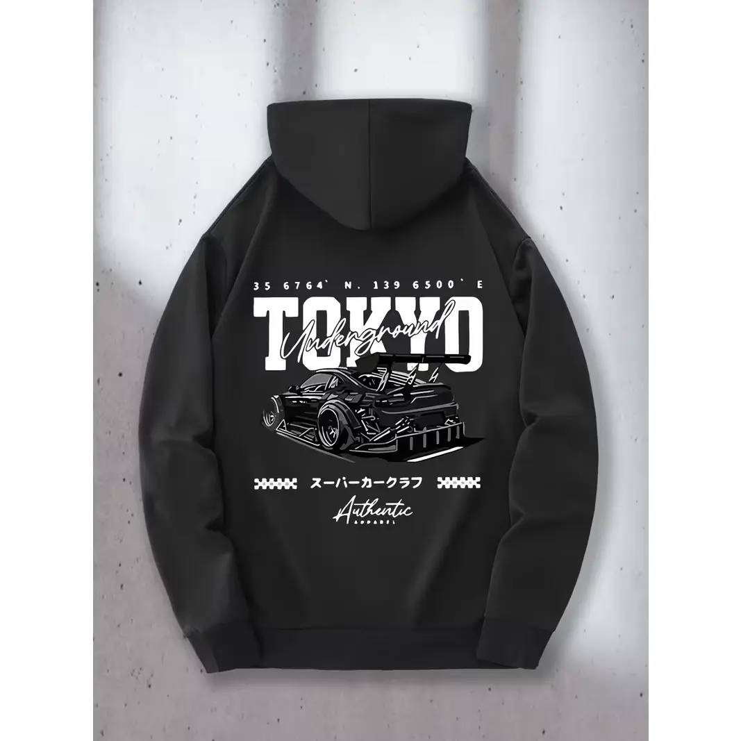 Tokyo JDM Race Car Graphic Oversized Cotton Hoodie, Comfort Fashion Outfit, Underground Drift Car Sweatshirt, Ideal Valentine Gift For Him, Best Holiday Present For Car Lover Friends Family, Trendy Streetwear Pullover Hooded Top
