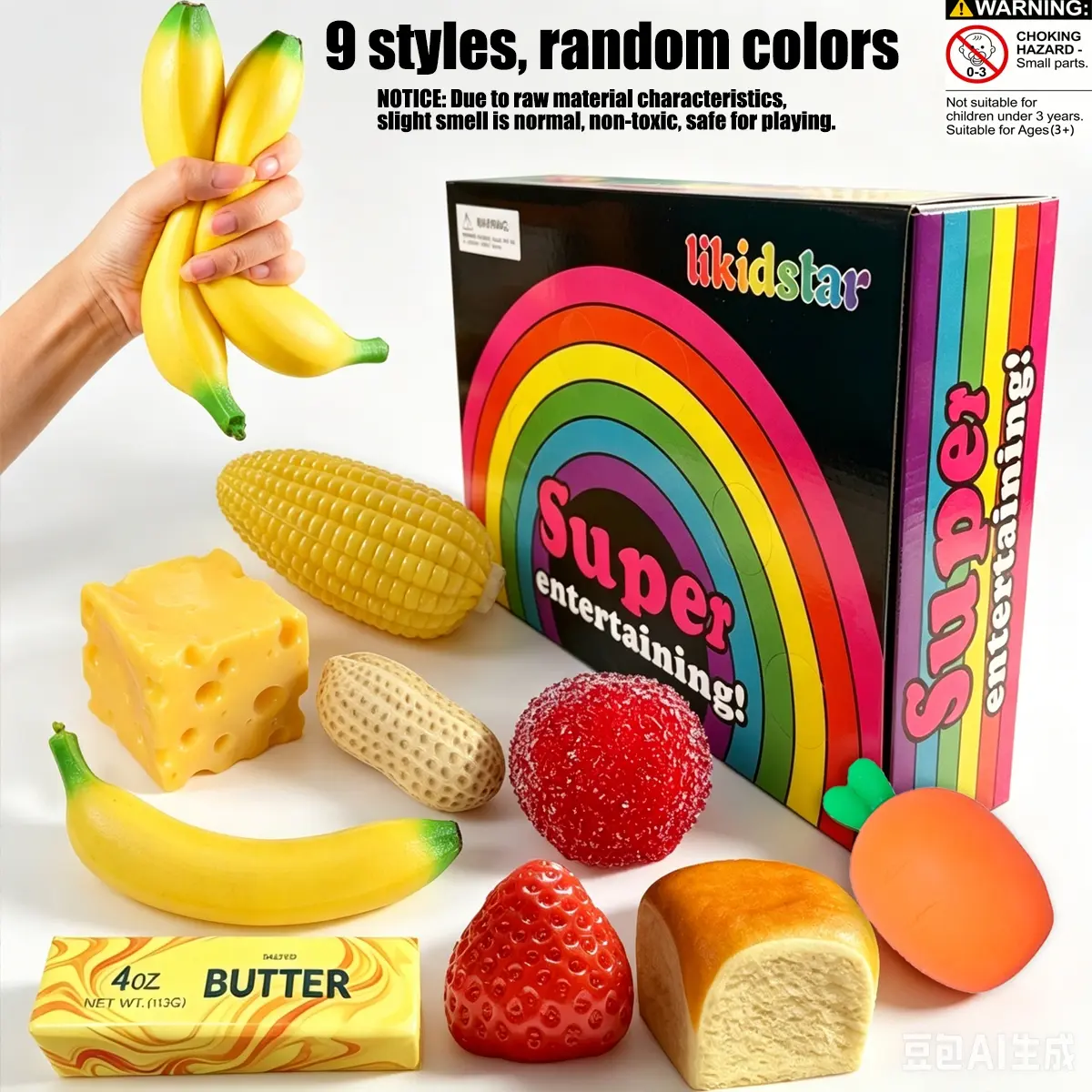 9-piece set - Boxed Maltose Stress Relieving Fingertip Toy, Sensory Set, Creative Slow Rebound Soft Clay Toy, Party Gift, 9 Different Styles, Soft Clay Toy Set