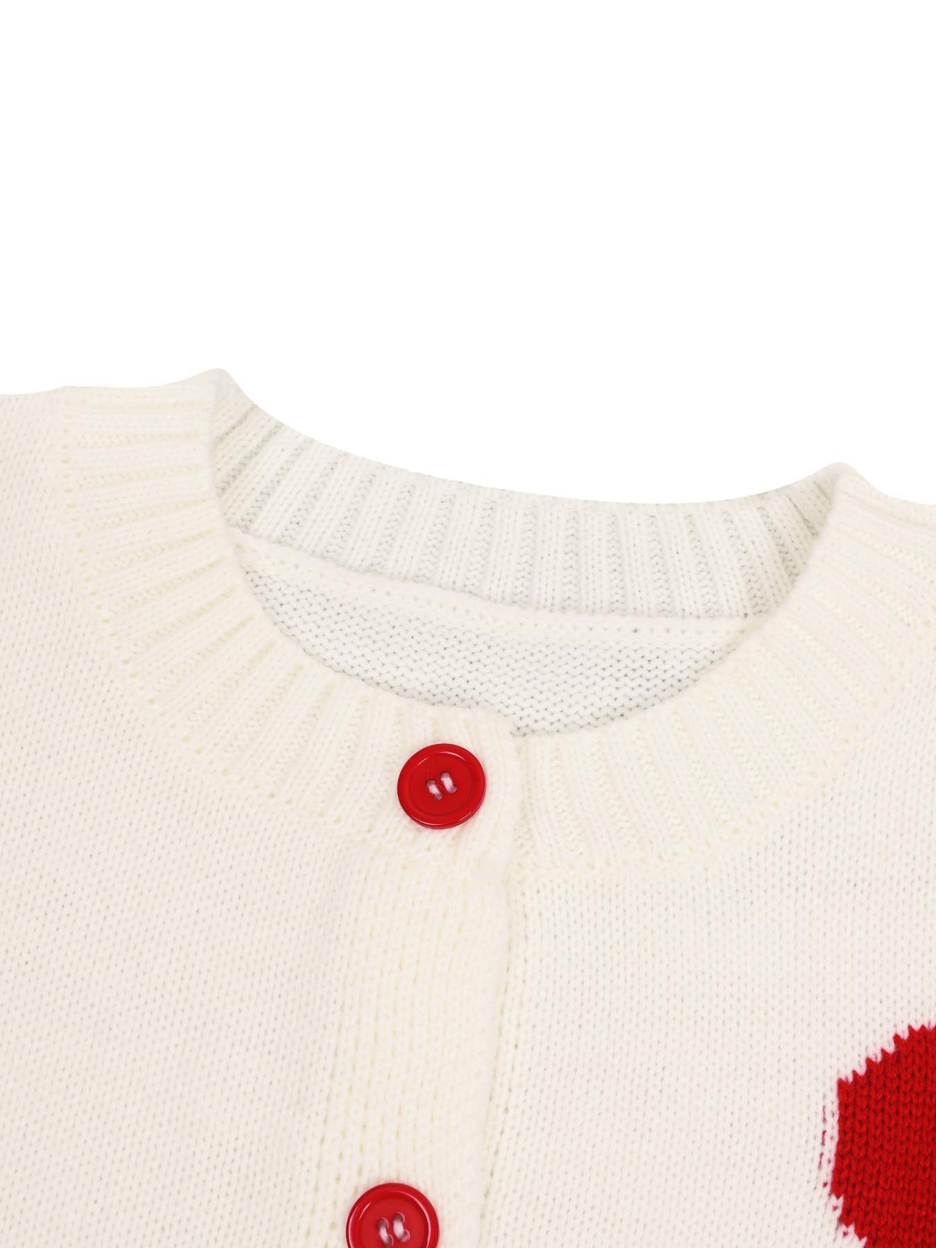Women's Heart Print Contrast Binding Button Front Cardigan, Casual Drop Shoulder Long Sleeve Knitwear for Fall & Winter, Fashion Women's Knit Clothing for Daily Wear, Lightweight Knit Sweater