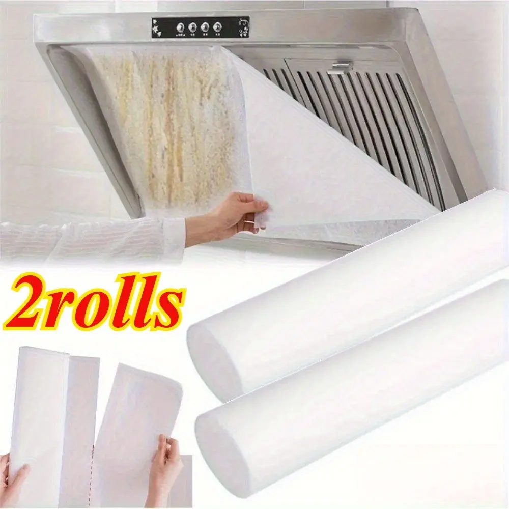 2 rolls kitchen replaceable range hood filter oil-absorbing paper grease filter membrane range hood filter oil-absorbing paper sticker high-temperature resistant cover paper universal kitchen filter sticker