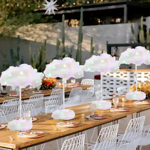 4 Set Artificial LED Cloud Lights Decor, Cloud Baby Shower Decorations 3D Fake Fluffy Cotton Clouds DIY Kit, Perfect as Wall or Table Centerpiece for Birthday Party Nursery Wedding Bridal